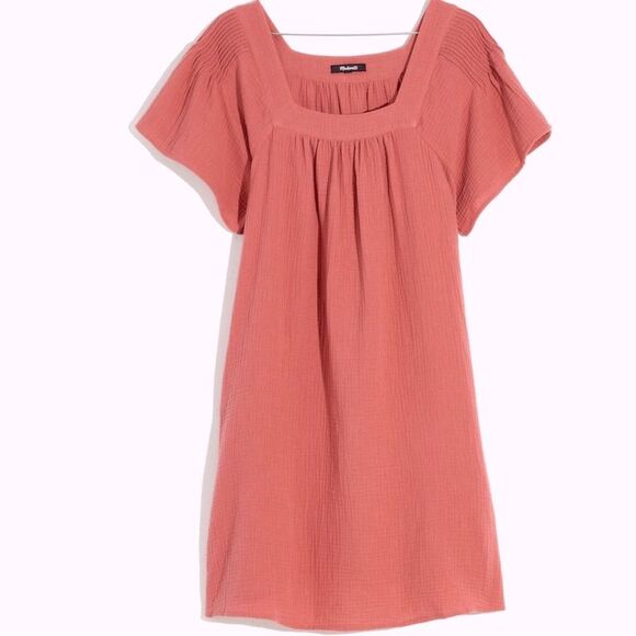 Madewell 100% Cotton Gauze Lightspun Butterfly Square Neck Mini Pink Dress Sz XS - Picture 3 of 8